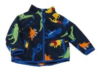 Tmavomodro-barevná fleecová propínací mikina s dinosaury St. Bernard