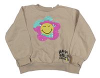 Béžová overisze mikina se smajlíkem z flitrů H&M