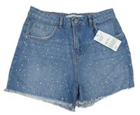 Nové - modré riflové kraťasy s kamínky Denim Co.