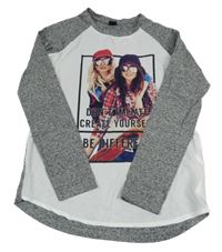 Šedo-bílé triko s dívkami Y.F.K.