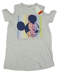 Nové - šedé melírované tričko s Mickeym a volnými rameny Disney