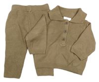 2 set - hnědý lehký svetr s límečkem + pletené kalhoty F&F