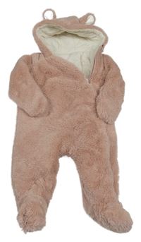 Růžová kožešinová zateplená kombinéza s kapucí Primark