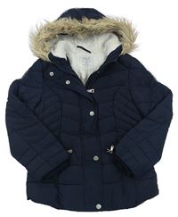 Tmavomodrá šusťáková zimní bunda s kapucí Primark
