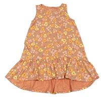 Broskvové květované bavlněné šaty Anko