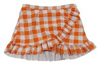 Oranžovo-bílá kostkovaná plážová sukně s všitými kalhotkami 
