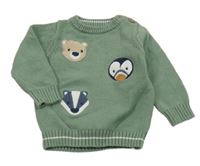 Zelený svetr se zvířátky Nutmeg