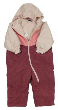 Světlerůžovo-vínovo-růžová šusťáková zimní kombinéza s kapucí Lupilu