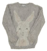 Šedý chlupatý svetr s králíkem Primark