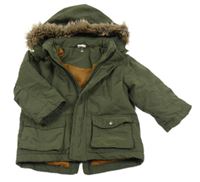 Khaki šusťáková zateplená bunda s kapucí s kožešinou H&M