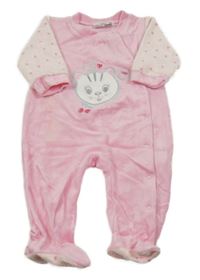 Růžový sametový overal se srdíčky a kočičkou Ergee