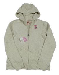 Nové - Béžová melírovaná propínací mikina s výšivkou a kapucí Alive