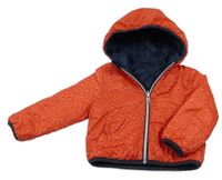 Červená šusťáková zateplená oboustranná bunda s třešněmi a kapucí C&A