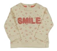 Smetanovo-růžová květovaná mikina s nápisem 