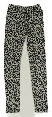 Béžovo-tyrkysovo-černé sportovní legíny s leopardím vzorem WE