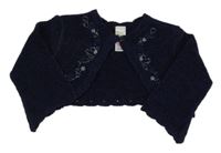 Tmavomodré žinylkové svetrové bolerko s květy Baby Mac