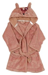 Růžový plyšový župan s kapucí - laň Topomini