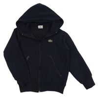 Tmavomodrá propínací mikina se žebrovanými prvky a kapucí Lacoste