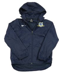 Tmavomodrá šusťáková jarní bunda s výšivkou a kapucí Nike