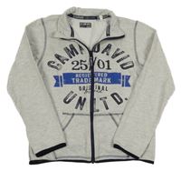 Světlešedá propínací mikina s nápisy 