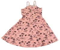 Neonově korálovo-černé šaty s palmami a želvami C&A