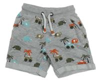 Šedé teplákové kraťasy se zvířátky a auty Topomini