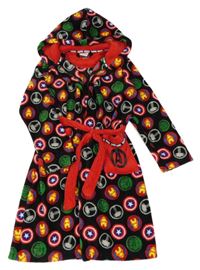 Černo-červeno-barevný plyšový župan se superhrdiny a kapucí Tu