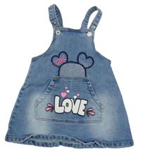 Světlemodré riflové laclové šaty s nápisem a kamínky 