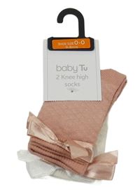 Nové - 2set - 2x ponožky s mašlemi - bílé + růžové Tu