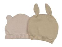 2set - 2x čepička s oušky - růžová + béžová 