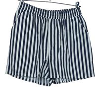 Dámské tmavomodro-bílé pruhované plátěné kraťasy zn. Primark 