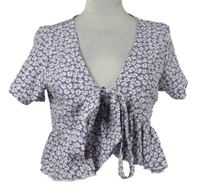 Dámská fialová kytičkovaná crop halenka na zavazování Shein 