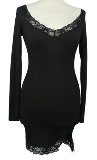 Dámské černé žebrované elastické minišaty s krajkou Shein 