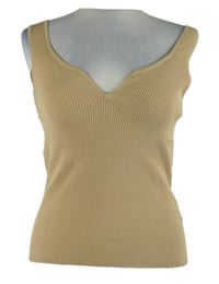 Nové - Dámský béžový žebrovaný pletený crop top 