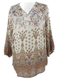 Dámská bílo-cihlovo-modá vzorovaná šifonová halenka Atlas 