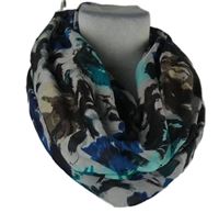 Dámská černo-zeleno-modrá květovaná límcová šála 