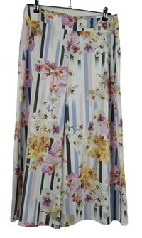 Dámské bílo-barevné květované culottes kalhoty Rainbow 