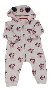Šedo-růžová melírovaná tepláková kombinéza s Mickey Mousem a kapucí C&A