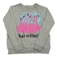 Světlešedá mikina s plameňáky 