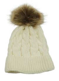 Smetanová čepice s bambulí 