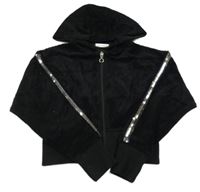 Černá lesklá propínací crop mikina s flitry a kapucí George