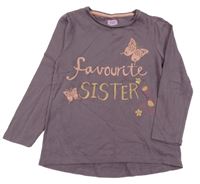 Fialové triko s nápisy a motýlem F&F