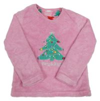 Růžové chlupaté pyžamové triko se stromečkem Primark