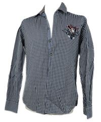 Pánská tmavomodro-bílá kostkovaná body fit košile Marvelis