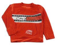 Červená sametová mikina s nápisy