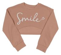 Růžová crop mikina s bílým nápisem