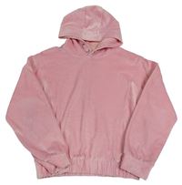 Růžová sametová žebrovaná crop mikina s kapucí F&F