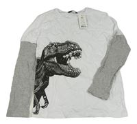 Bílé triko s dinosaurem a šedými rukávy George