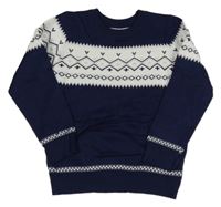 Tmavomodoro- bílý svetr se vzorem 