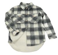 Tmavošedo-bílá kostkovaná zateplená vlněná košilová bunda M&S